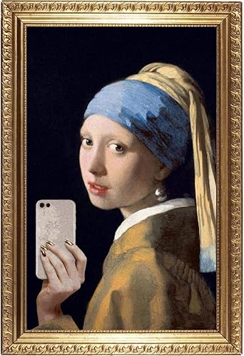 Girl with a Pearl Earring Faux Frame Selfie Portrait Painting Funny Cool Wall Decor Art Print Poster 16x24