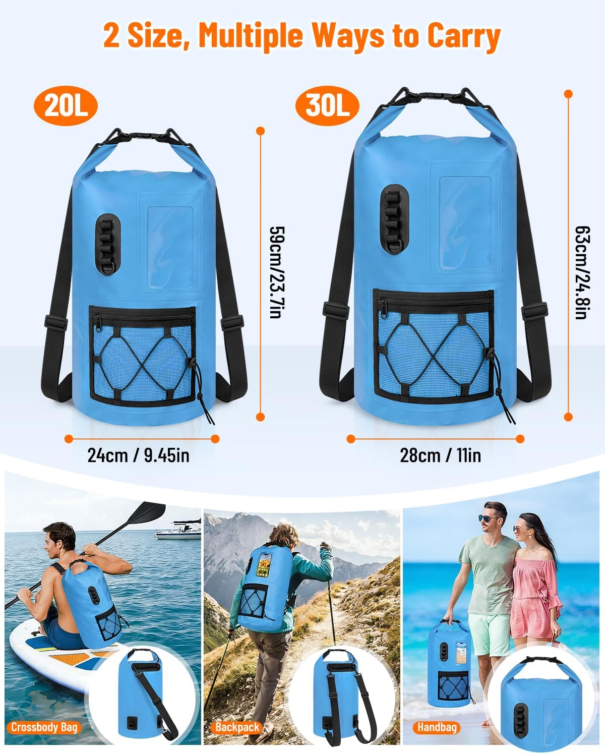 Waterproof Dry Bag, 20L/30L Roll Top Waterproof Backpack with Waterproof Phone Case, Heavy Duty Storage Bag for Women Men, for Travel, Kayaking, Boating, Rafting, Camping, Hiking & Beach