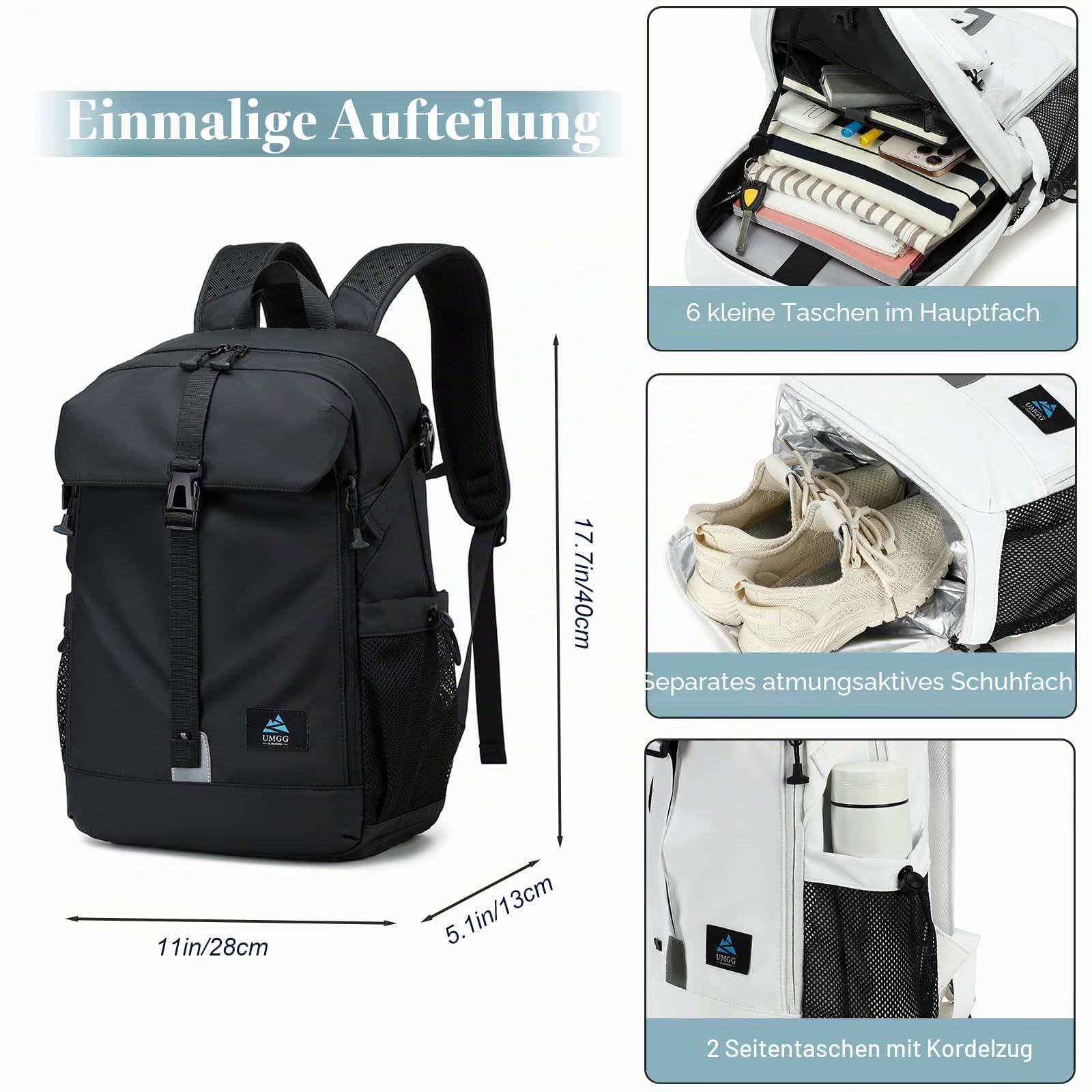 Basketball Fußball Rucksack mit Schuhfach und Ballfach, große Sportrucksack Herren Damen Wasserfest Sportausrüstungstasche für Basketball Volleyball Fußball