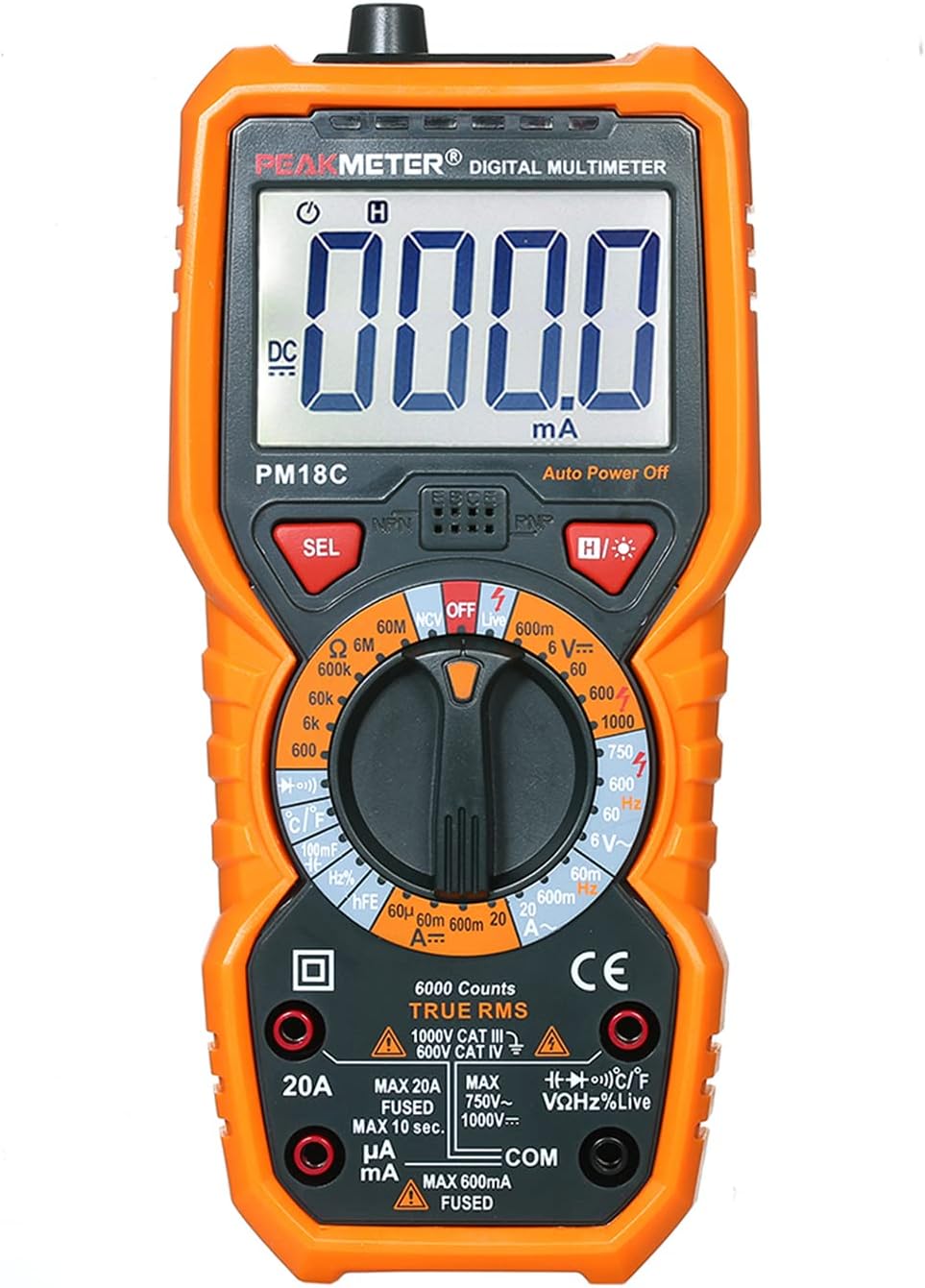 J/E PM18C True RMS Multifunctional Digital Multimeter Measuring AC/DC Voltage Current Resistance Capacitance Frequency Temperature hFE NCV Live Line Tester