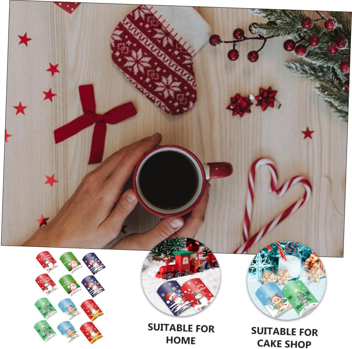 Hemoton 12pcs Christmas Candy Boxes Pillow Paper Packaging Baking Cookie Party Favor Boxes Holiday Wrap Supplies for Seasonal Treats Style