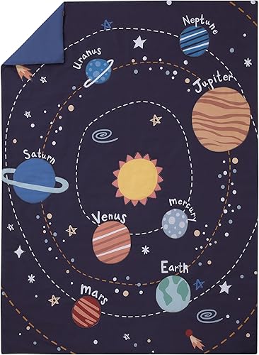 Miniatura 2 de Everything Kids Solar System - Juego de ropa de cama infantil de 4 piezas, color azul marino, naranja y amarillo, edredón, sábana bajera ajustable,
