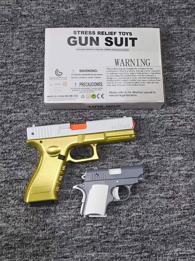 Fidget Toy, 2 Pack Shell Ejecting Toy with 10 Shell Casings, No Bullets, Non-Firing Toy Pistol Can be Loaded But Can't be Fired, Toys for Kids, Gold