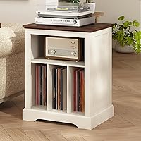 Vista 9 de Soporte para tocadiscos de granja, soporte para tocadiscos de 3 niveles con almacenamiento de discos de vinilo, estante de exhibición de gabinete