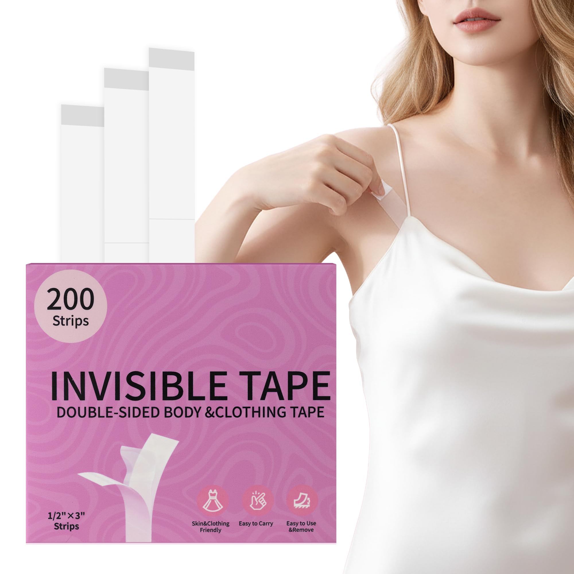 200 Strips Fashion Double Sided Tape for Clothes - Hypoallergenic Dress Tape Fabric to Skin Skin-Friendly Body Tape