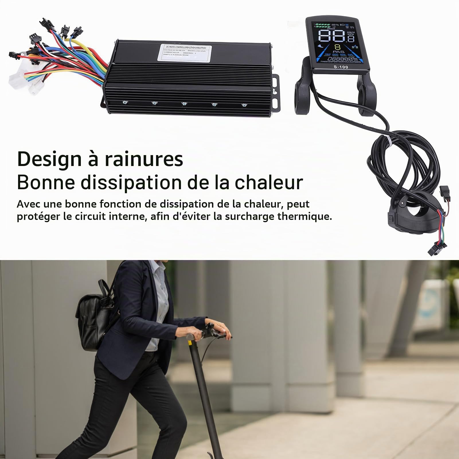 BuyWeek Kit de Contrôleur de Moteur sans Balais de Vélo Électrique, 36V 48V 1500W 2000W 40A 3 Mode Contrôleur d'onde Sinusoidale et Panneau d'Affichage LCD S-100 pour Scooter Électrique