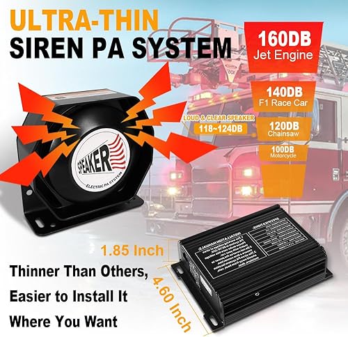 Miniatura 2 de Sirena de policía de emergencia de 200 W, sistema PA multitonos, sirenas delgadas con controlador de mano y micrófono de advertencia de micrófono,