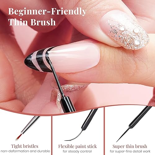 Miniatura 8 de beetles Gel liner nail Polish 6 Pcs Black White Red Gold Silver Glitters Colors Paint Swirl Nail Art Polish Set Chica de rejilla