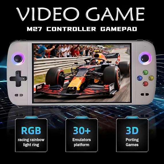 New M27 Handheld Game Console,Built-in 64G with 20000 games,Linux System,7-inch big IPS Screen,Portable Pocket Mini Arcade,HD Output (Gray,64G)