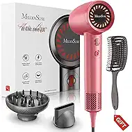 MelodySusie Hair Dryer with Diffuser, 1600W Fast Drying Low Noise Ionic Hair Dryer for Curly Hair with Diffuser,Nozzle and Hair Brush,120,000 RPM Blow Dryer Ideal for Women