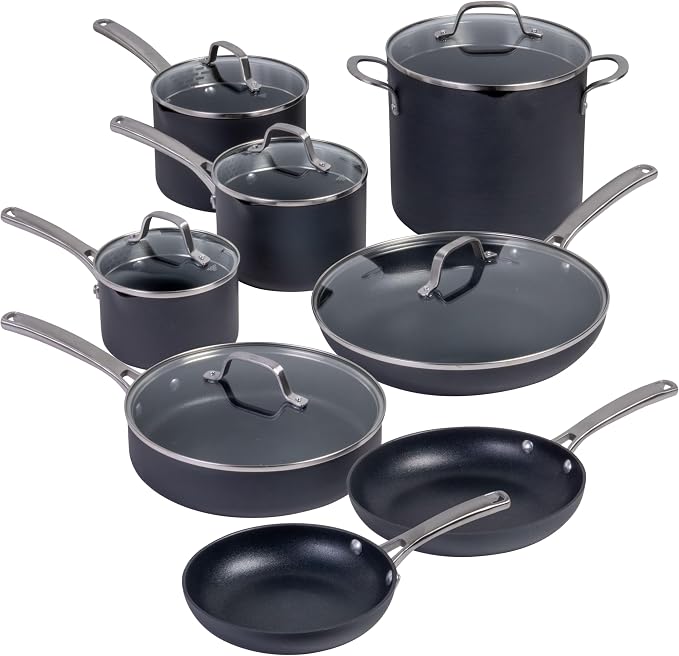 Calphalon Classic 14-Piece Hard-Anodized Dishwasher Safe Cookware Set with AquaShield Nonstick Technology