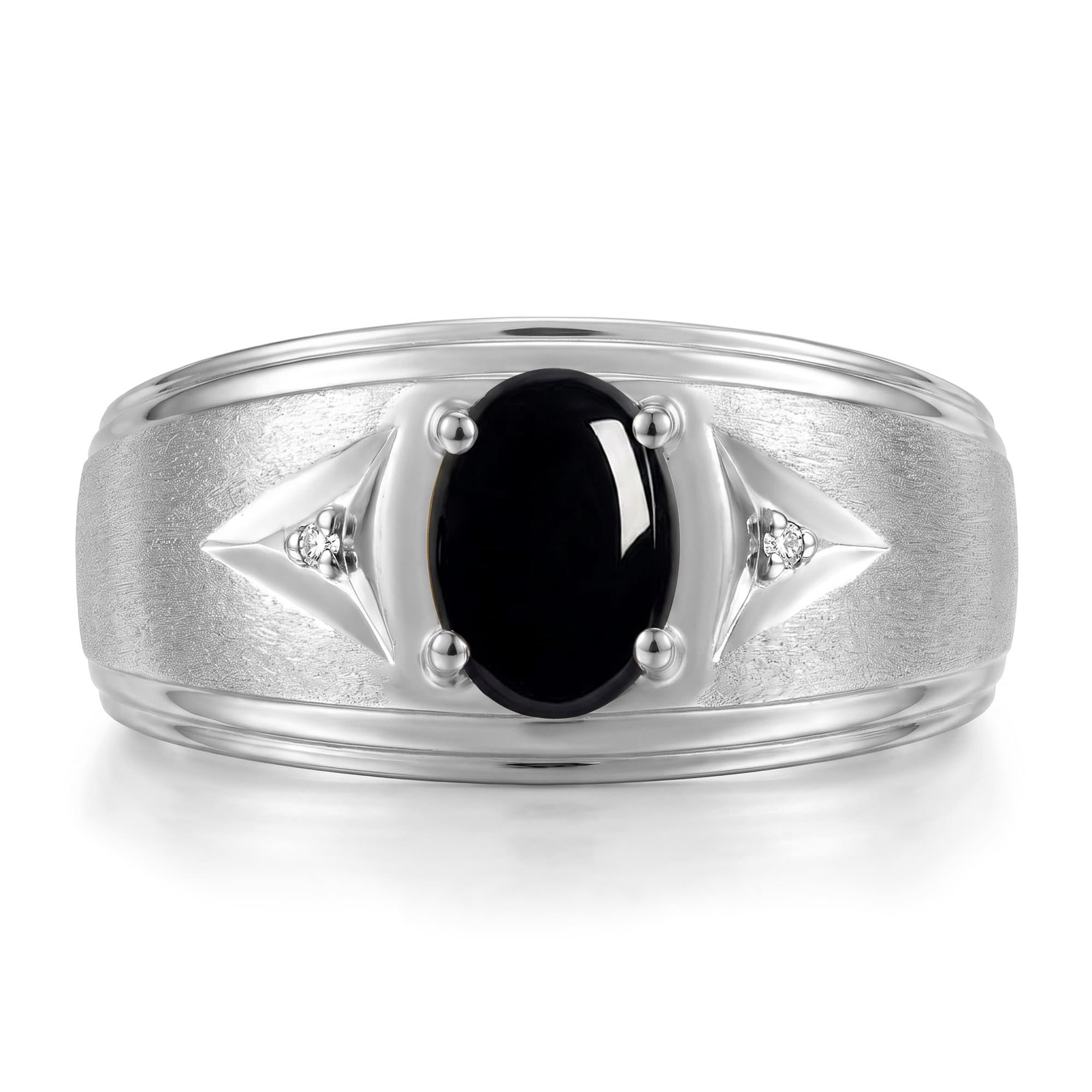 Rylos Men's Rings Classic Design 8X6MM Oval Gemstone &amp; Sparkling Diamond Ring - Color Stone Birthstone Rings for Men, Sterling Silver Rings in Sizes 8-13. Elevate Your Style with Timeless Elegance!