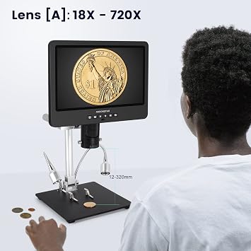 Andonstar AD249SM 10.1 inch 2160P UHD HDMI Digital Microscope 2000X, 3 Lens Soldering Digital Microscope with Arm Boom Metal Stand for PCB SMD Electronics Repair, Biological Microscope Kit, 32G Card