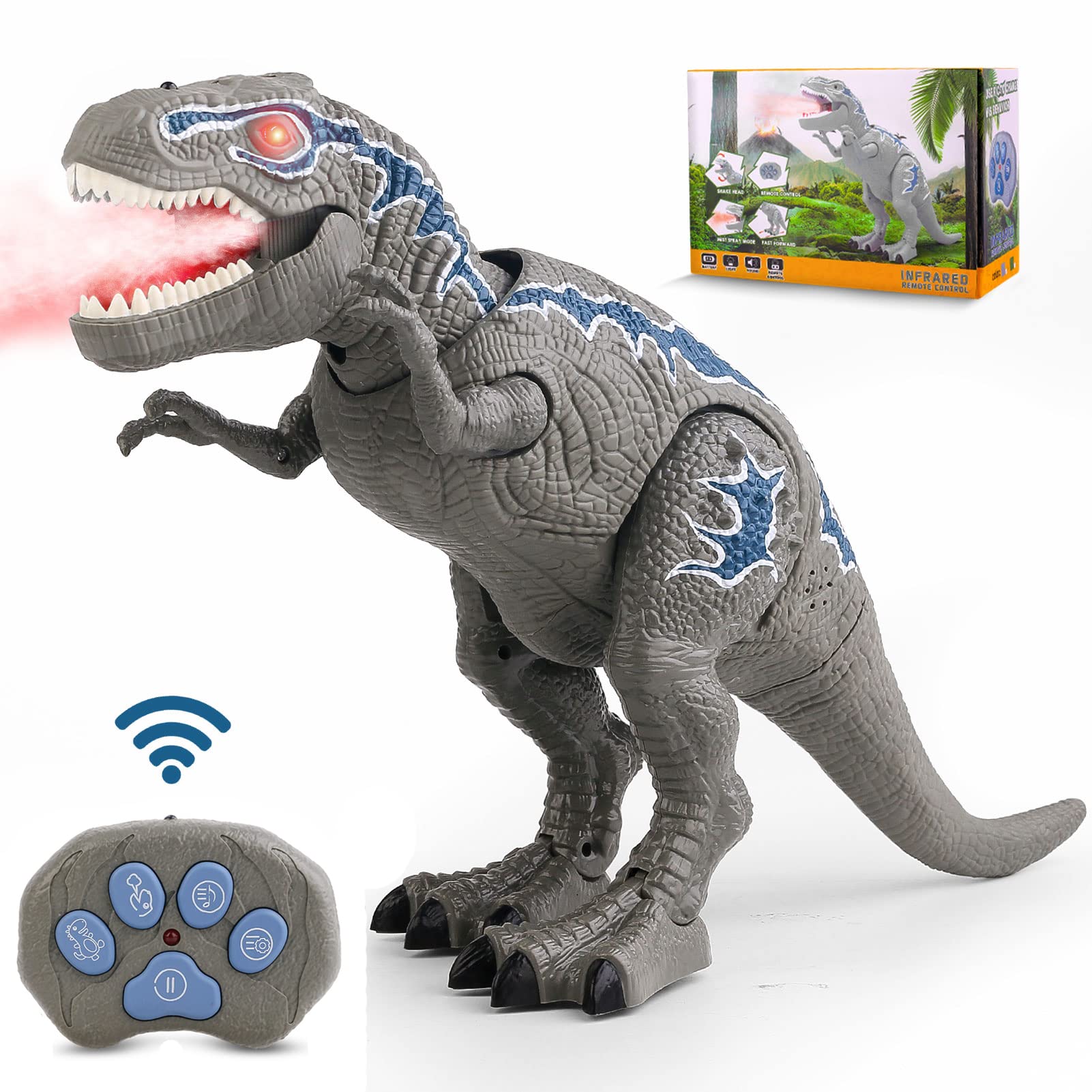 Buy VSATEN Remote Control Dinosaur Toys, LED Light Up Walking and Roaring Realistic TRex