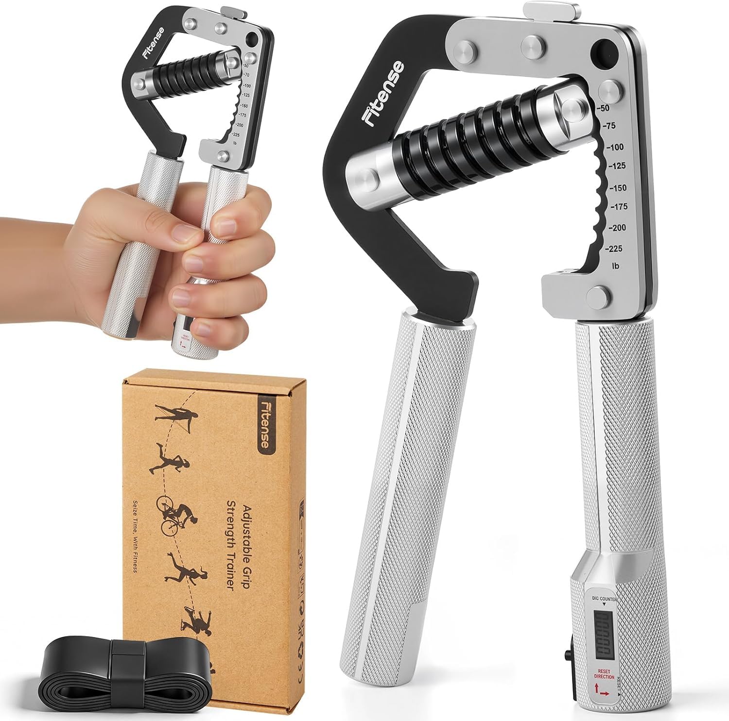 Fitense Hand Grip Strengthener - 8 Levels Adjustable Hand Gripper 50-225lb with Digital Counter