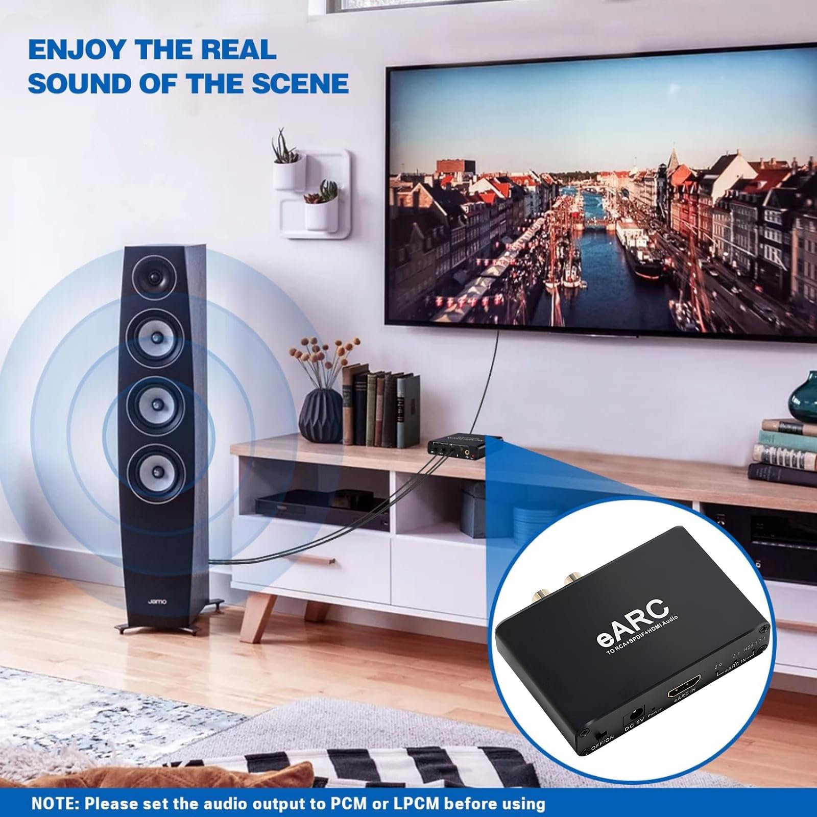 Convertisseur HDMI eARC/ARC vers Optique/RCA/Casque 3.5mm – Sortie Audio 5.1/7.1 Canaux 24-bit/192 kHz – Compatible TV, Sonos, Ampli Home Cinéma