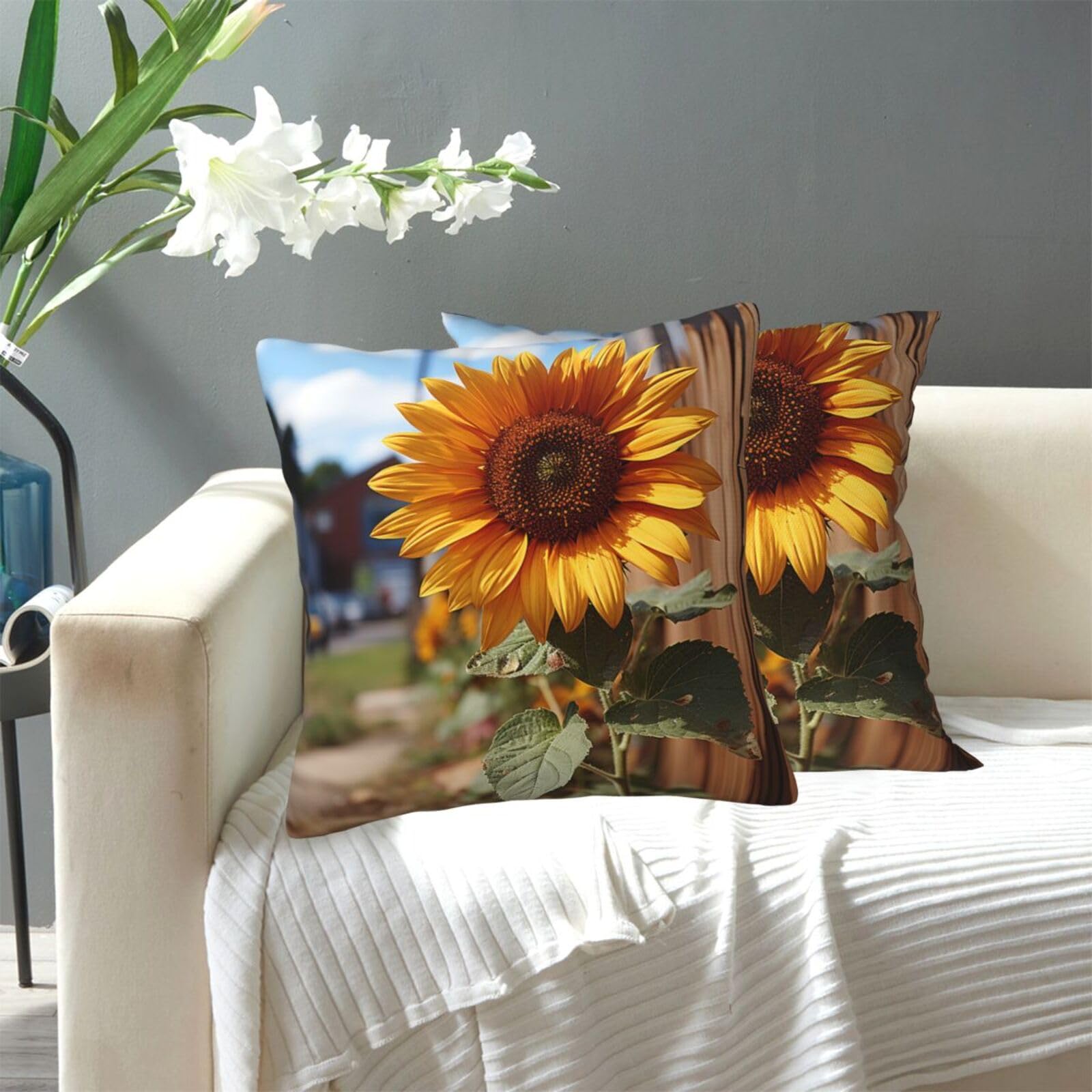 FekiLoot Decorative Throw Pillow Covers Modern Farmhouse Pillowcase Double Sided Cozy Cushion Cover for Sofa Couch Bed 16"X16" Farm Sunflower