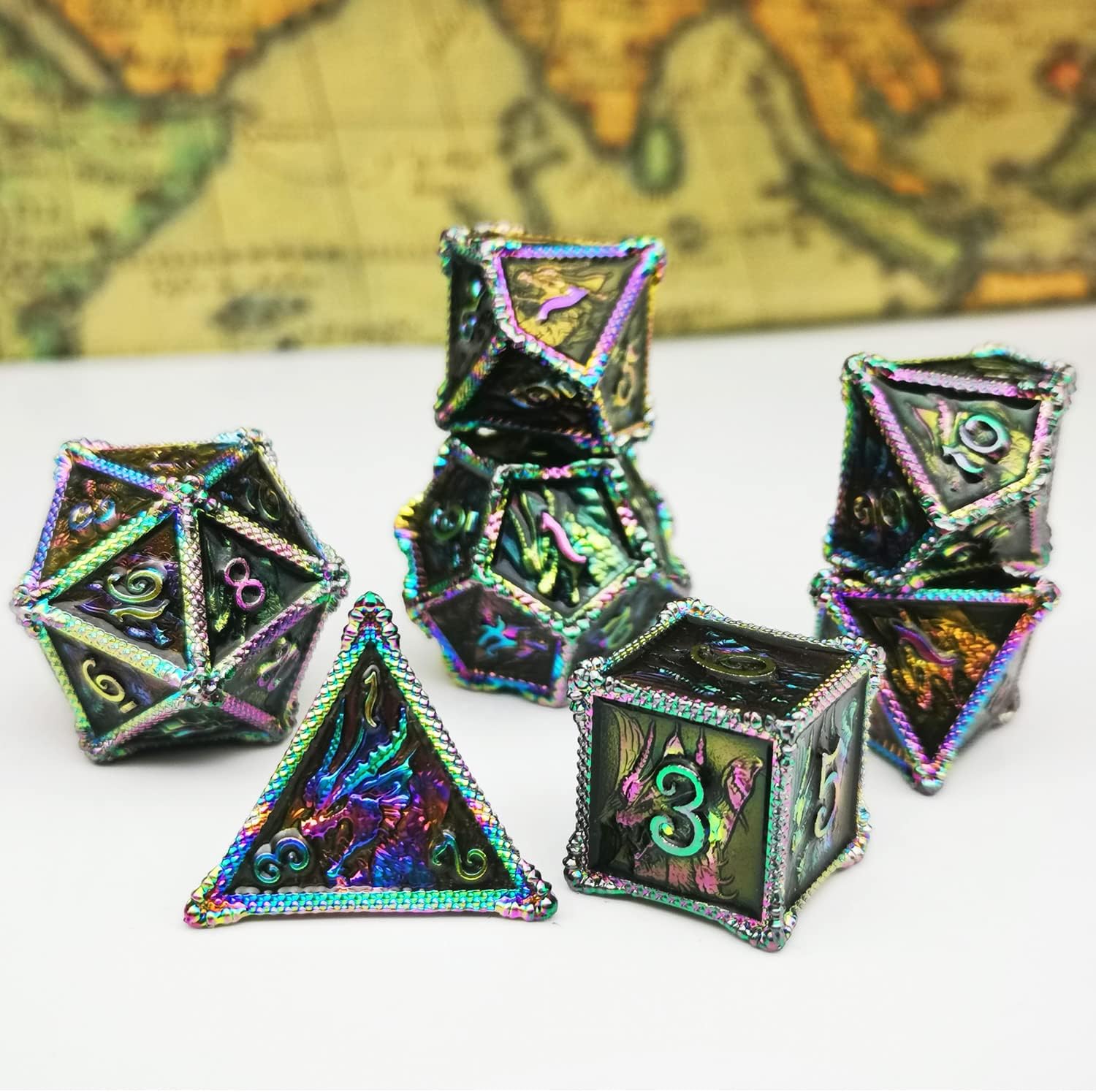 HAOMEJA DND Dice Metal Dragon Set Dice 7 Role Playing Dice Solid Dice (Colorful Black)