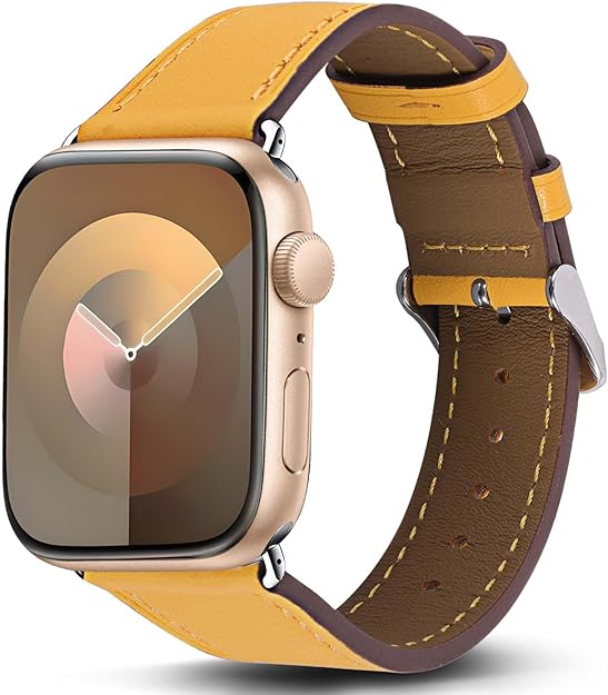 Genuine Leather Band Compatible with Apple Watch Bands for Women Men 49mm 46mm 45mm 44mm 42mm 41mm 40mm 38mm, Soft Leather Replacement Strap for iWatch Ultra/SE/Series 11 10 9 8 7 6 5 4 3 2 1