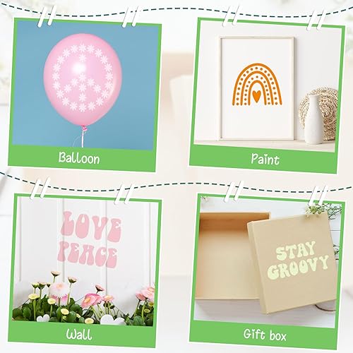 Miniatura 6 de Henoyso Juego de 24 plantillas bohemias Groovy Peace de 8 x 8 pulgadas, plantillas de tiza de plástico para dibujo, plantillas surtidas, plantillas