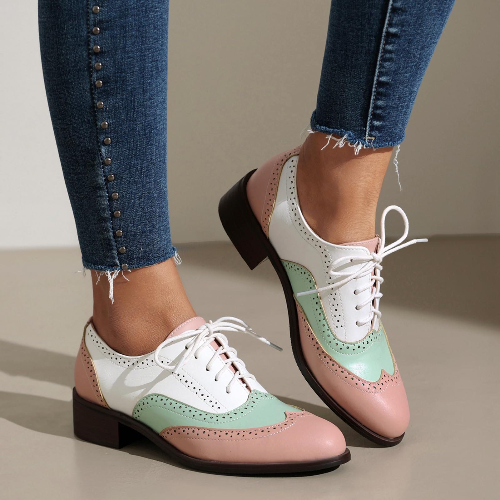 Unisexo Oxford Zapatos Mujer Two Tone Perforated Wingtip Brogue