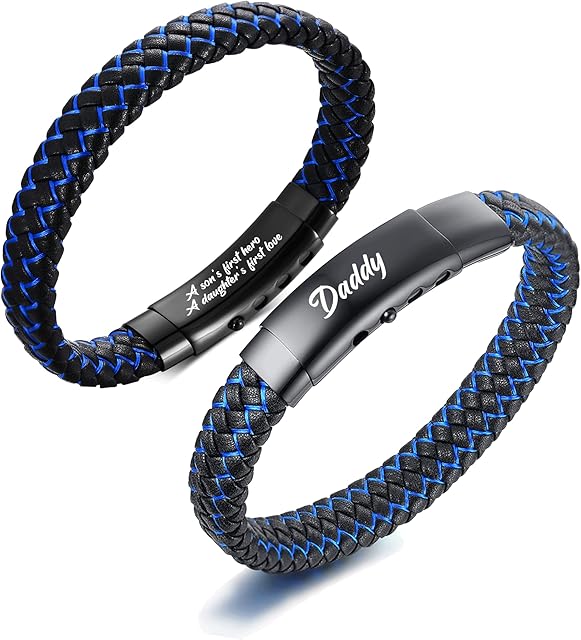 VNOX Bracelet for Men Inspirational Mantra Engraved Blue Braided Leather Adjustable Cuff Bangle Bracelets Encouragement Motivational Gift for Mens Boys