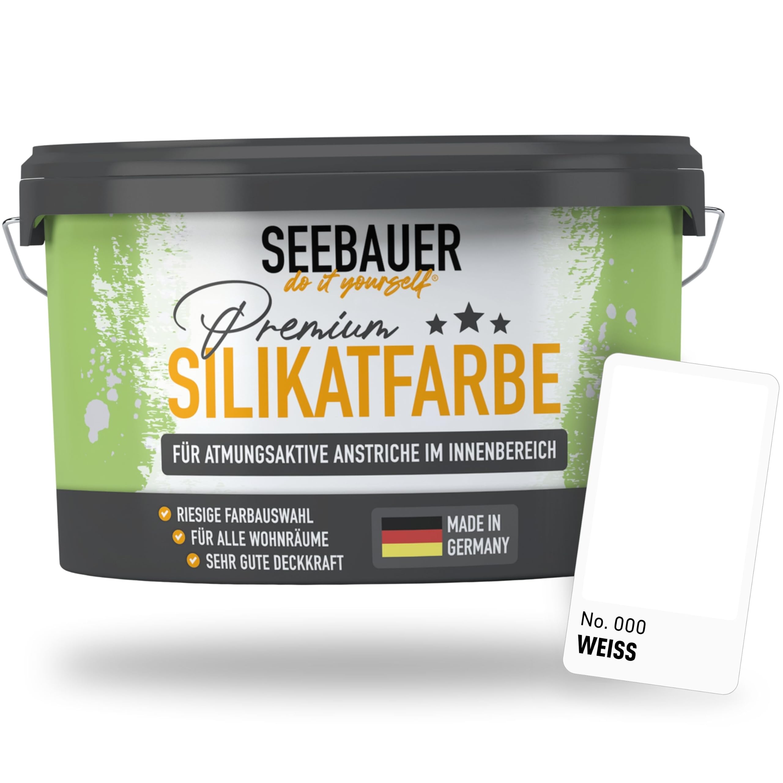 Silikatfarbe Weiß 5L für Innen (No. 000 Weiß) Atmungsaktive Mineralfarbe für Allergiker - Abwaschbare Wandfarbe - Farbtöne hohe Deckkraft