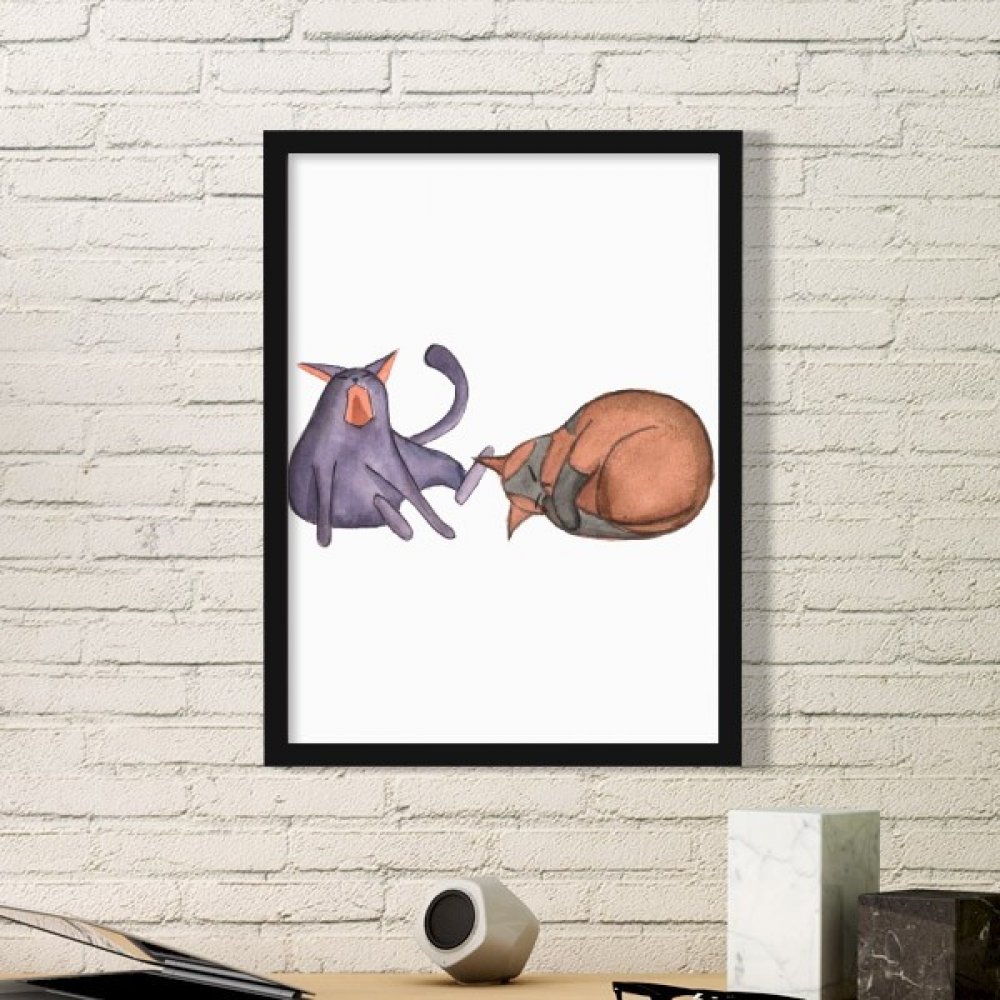 Cadre photo bois noir pour embellir un mur blanc vide chat