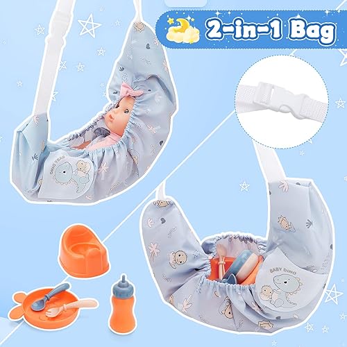 Miniatura 8 de deAO Juego de cochecito de muñeca de bebé de 12 pulgadas con accesorios, cama de cuna, silla alta, juego de rol de guardería, bolsa de