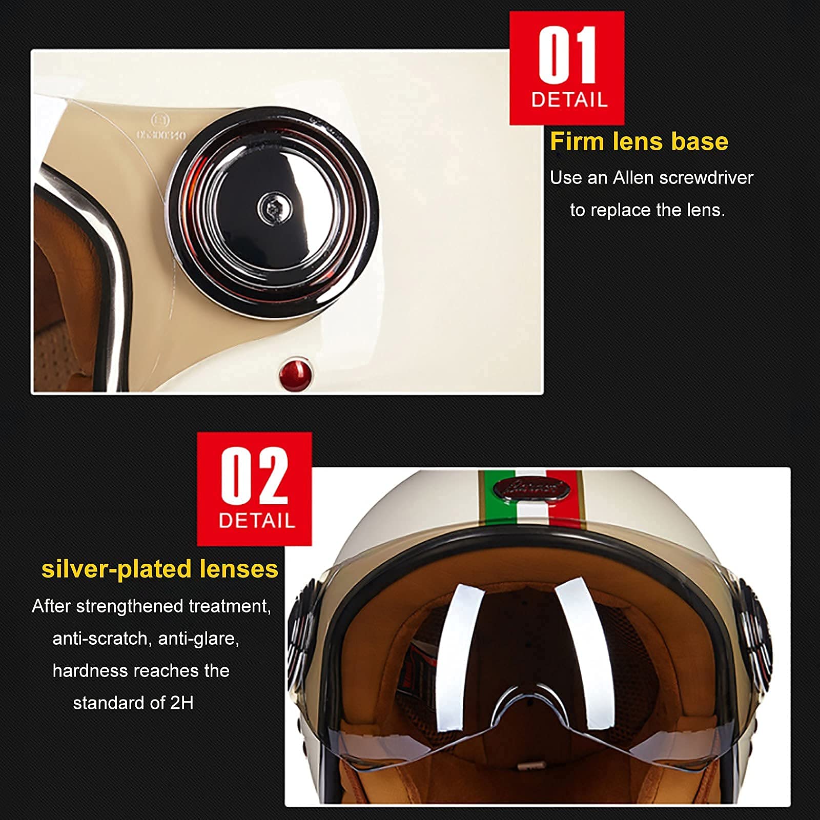 3/4 Motorcycle Jet Style Half Helmet Open Helmet ECE Approved For Adult Men Women Moped Scooter Crash Helmets With Double Sun Visor Helmet G,XXL=60~61CM - View #8
