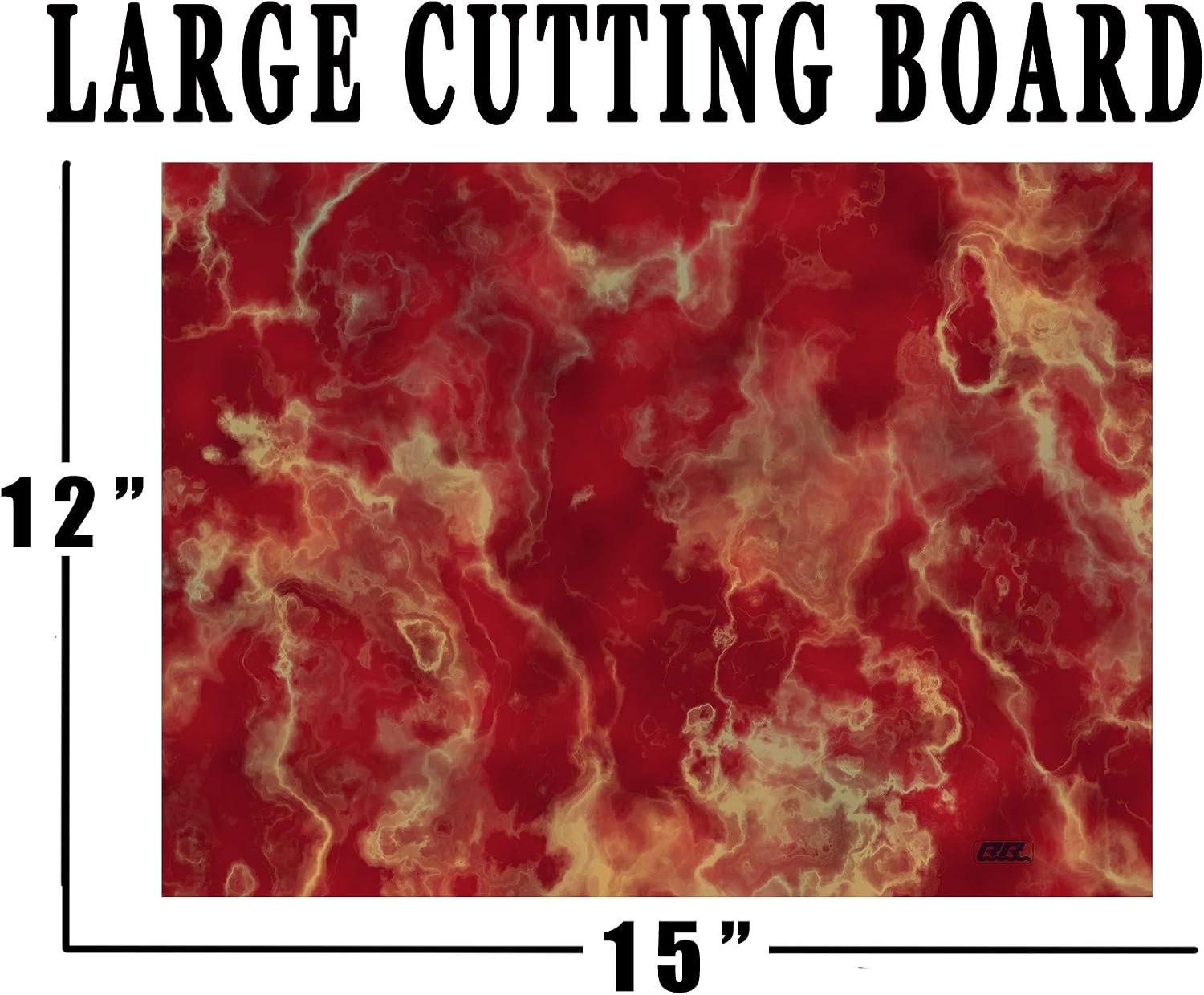 Rogue River Tactical Dark Red and Yellow Marbled Stone Pattern Textured Marble Art Kitchen Glass Cutting Board Modern Decorative Gift Abstract Wavy Contrast Design