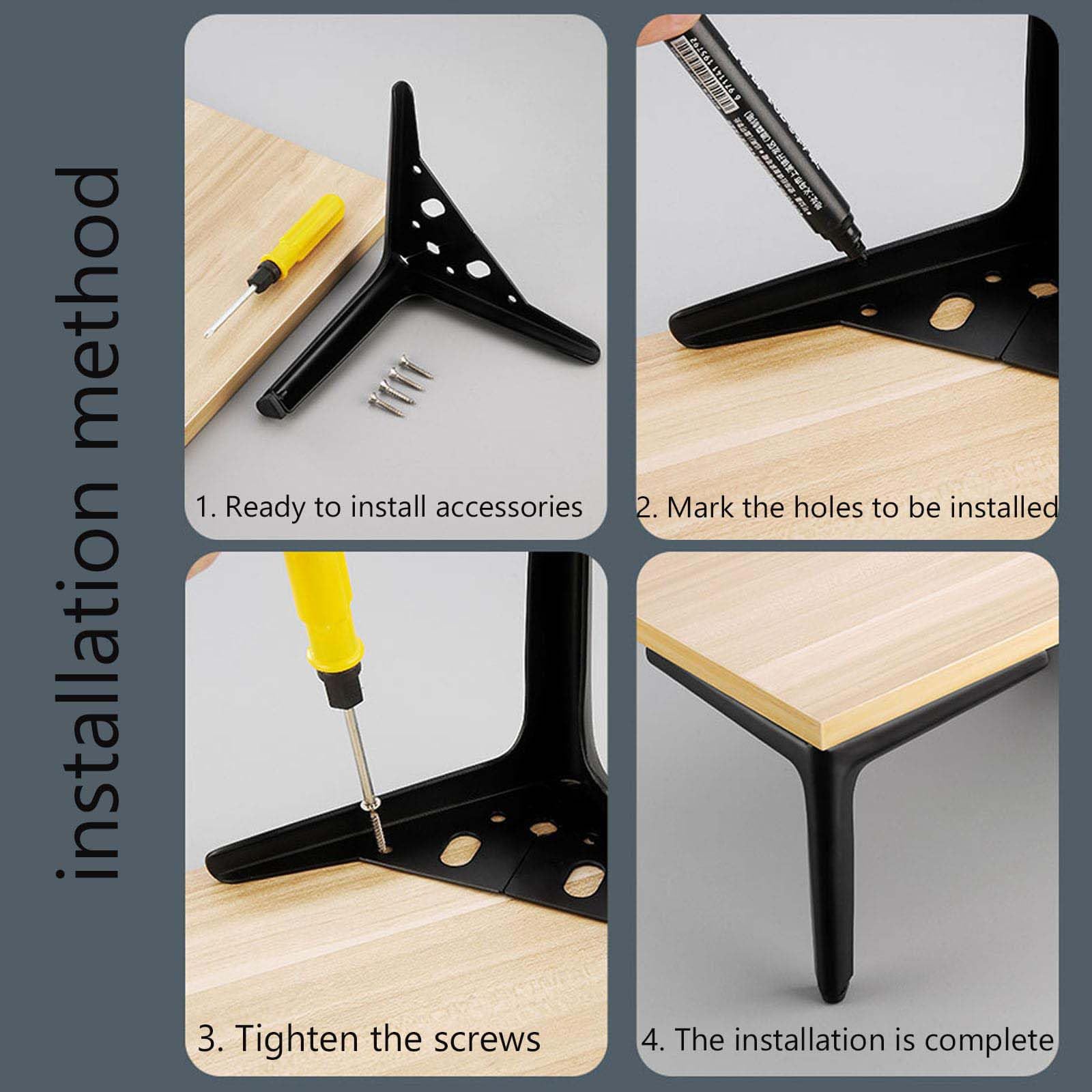 4 patas ajustables de metal negro para mesa, diseño triangular moderno para sofá, armario, mesita de noche, soporte de TV y tocador de baño, patas de muebles de 20 cm