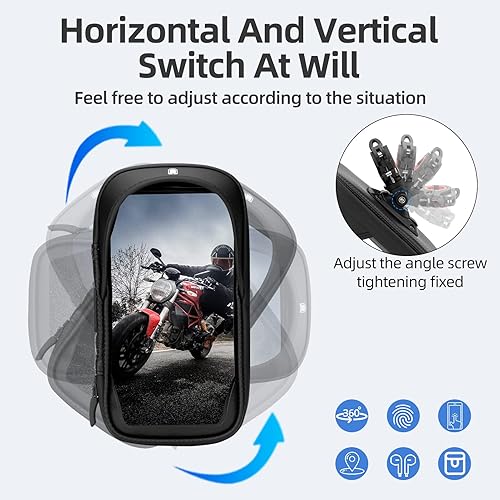 Miniatura 3 de ROCKBROS Soporte para teléfono impermeable giratorio de 360°, con liberación rápida, bolsa de almacenamiento para pantalla táctil para teléfonos