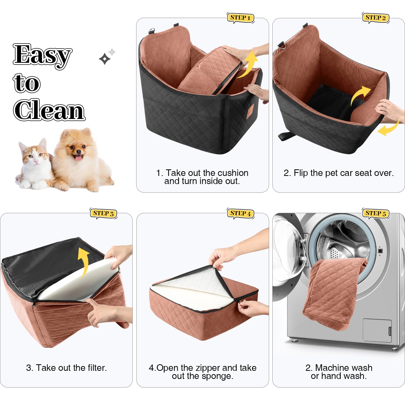Dog Car Seat for Small/Medium Dogs, Memory Foam Dog Booster Seat, Travel Safety Pet Car Seat with Washable Removable Cover, Storage Pockets for Dogs up to 35 lbs((Black/Brown, Medium) - image 4