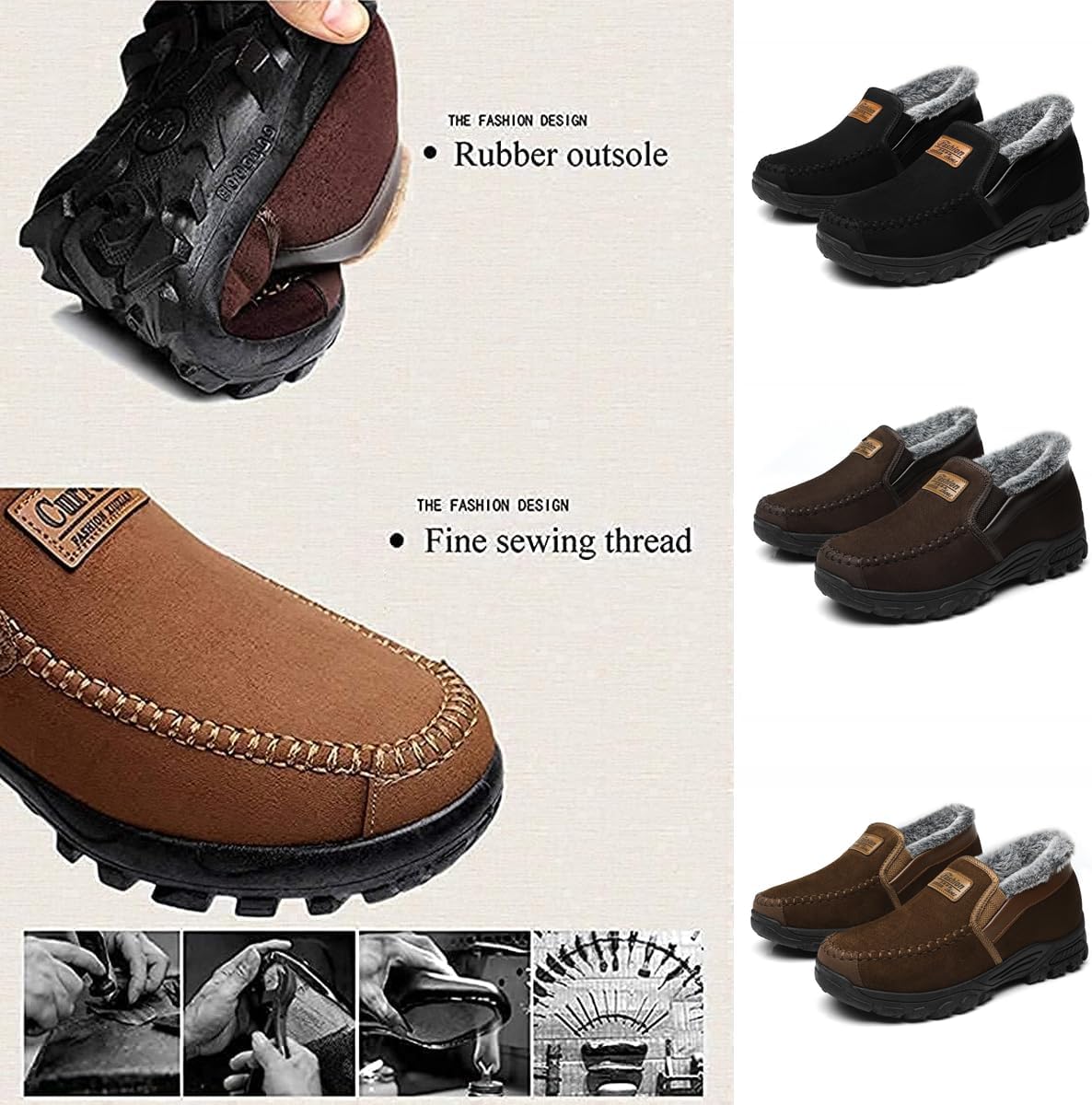 Men's Orthopedic Warm Snow Boots Casual Slip-on Winter Warm Loafers Shoes Fur Lined Ankle High Lightweight Non-Slip Snow Boots for Elderly Walking