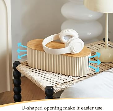 Cable Tidy Box, Dustproof Cables Organised Box with Bamboo Lid Cable Management Box Wire Storage 33x13x11cm for Office Home TV Hiding Power Strips