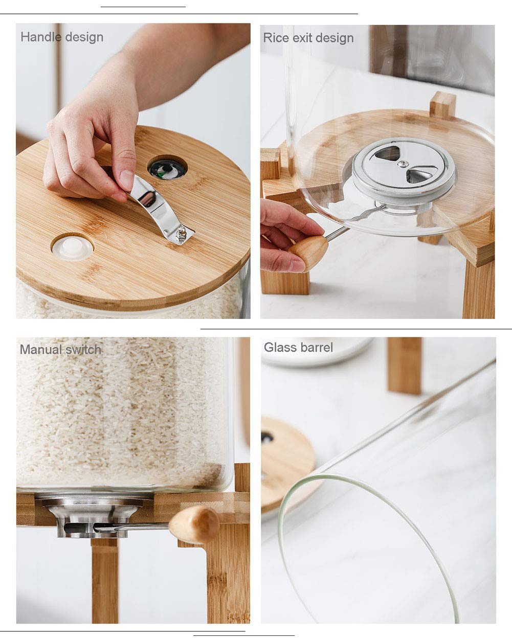 Vorratsdosen Glas Luftdicht 5L, Vorratsbehälter Set Küche, Müslispender, Behälter für Müsli Cornflakes Spender mit Deckel, Frischhaltedosen mit Holzständer