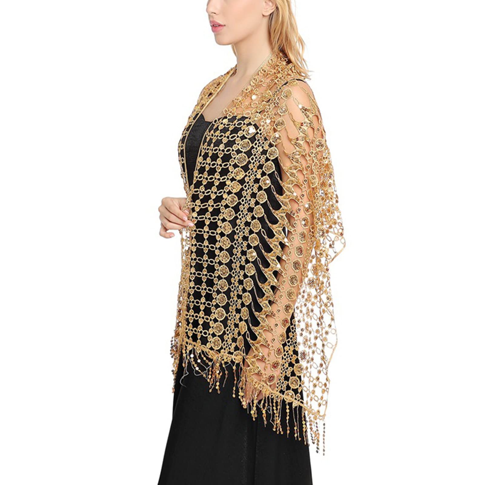 CrEev Bufandas de chal de encaje floral para mujer, bufanda de fiesta con borlas de playa de verano, chales de lentejuelas para novia, vestidos de fiesta de noche, green-175cm