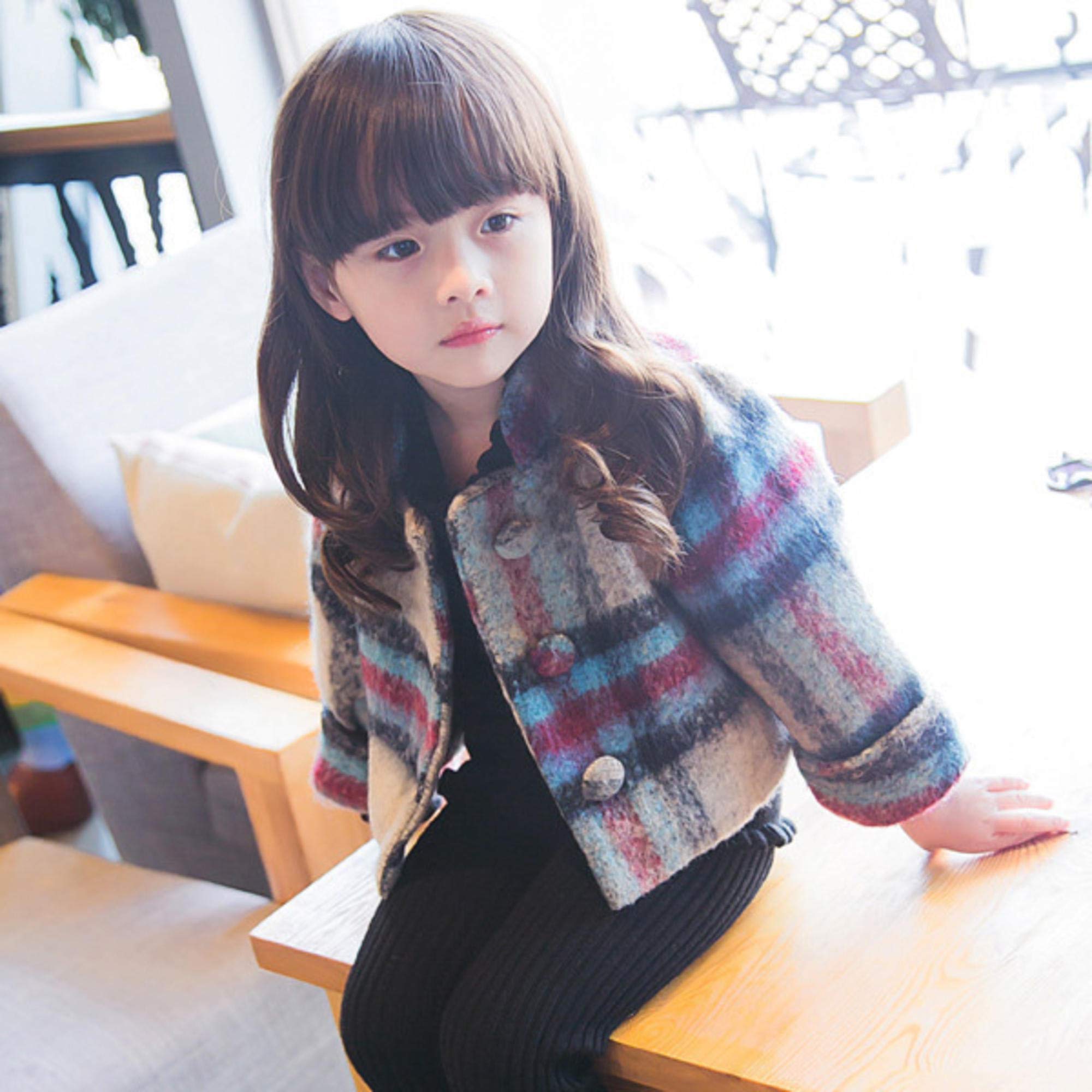 Manteau fille en laine veste automne hiver enfant caban chaud boutons