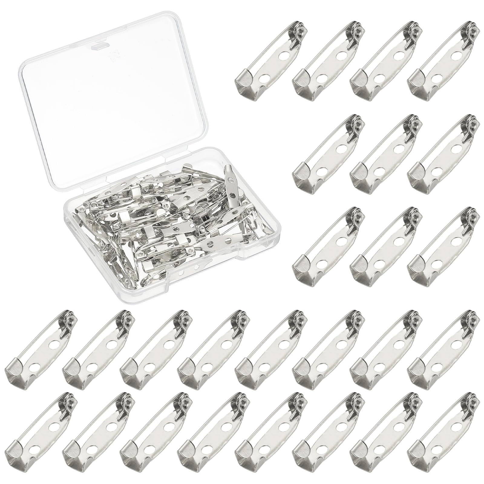YELARXI Brooch Pin Backs, Brooch Clasp Badge Pins, Bar Reliable Metal Button Locking Safety Clasp- Fitting for (Sewing - DIY Craft - Wedding - Name Tags) 20 mm & 50 Pack & Silver