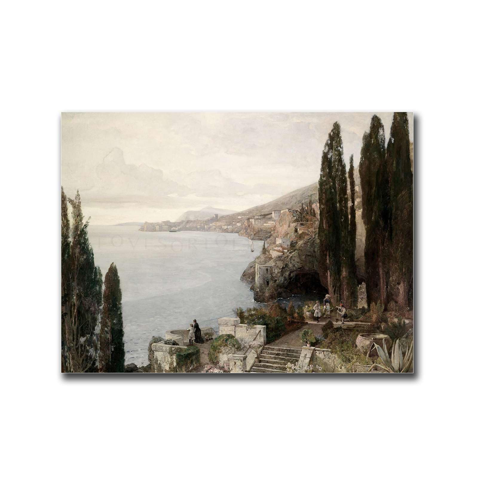 HSCFWYLN Poster Wall Art Print Sicilian Coast Vintage Landscape Italy Seascape Art Living Room and Bedroom Decoration 8x12inch Wood Frame