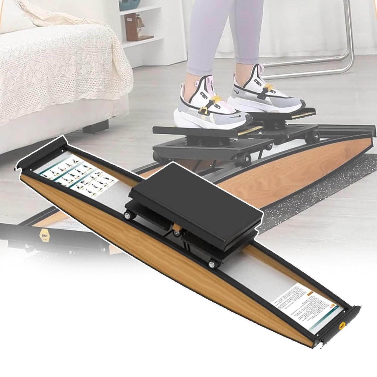 Simulador de esquí de interior con pedales de aluminio y rodillos de goma para entrenamiento de fitness en casa