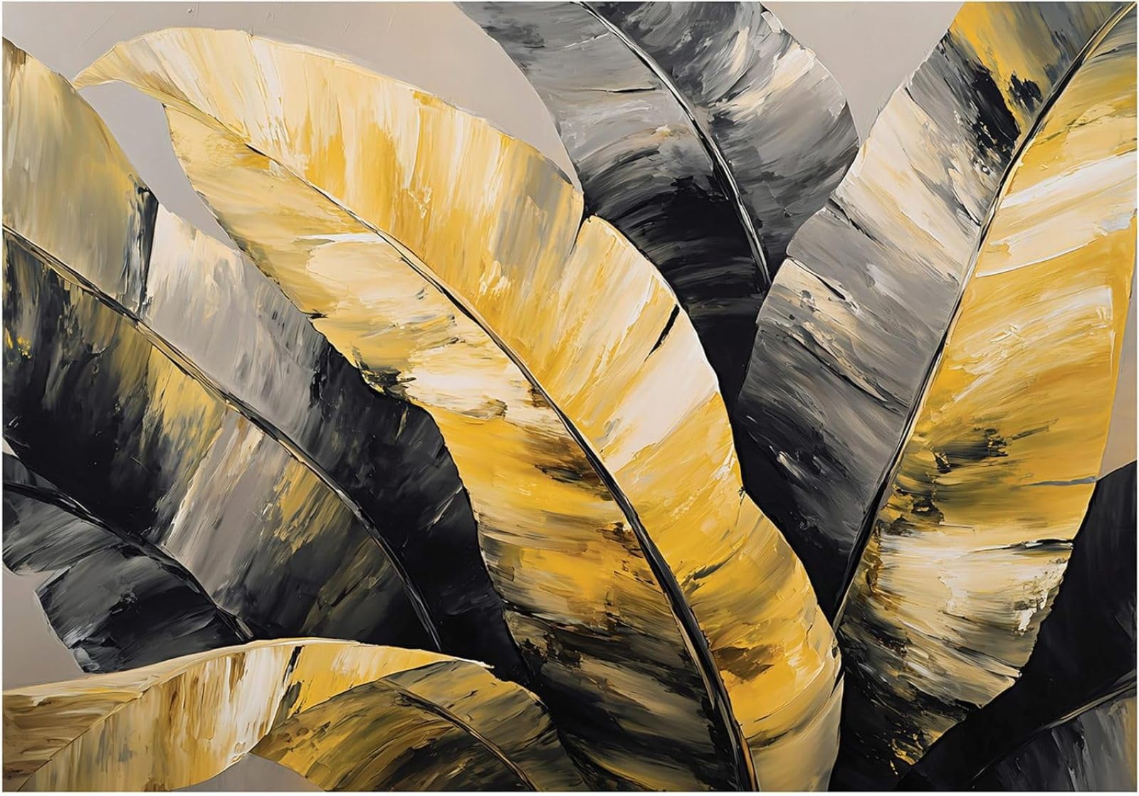 Kfjhgbdshhj 3D Mural Photo Mural-Wallpaper Leaves - For Living Room Bedroom - 3D Effect - Tropical Yellow Grey,300Cmx210cm Poster - Wall Sticker - Frameless Picture