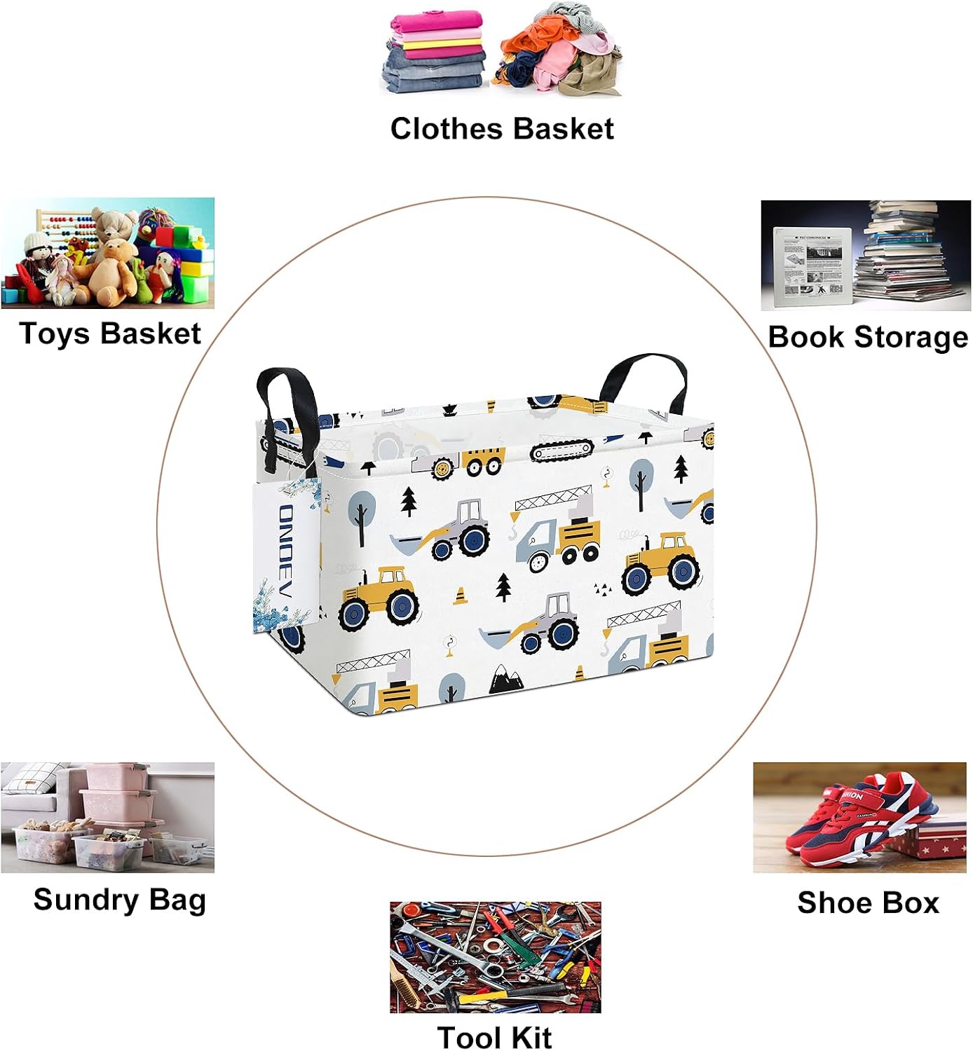 Rectangular Storage Bin, Foldable Construction Truck Excavator Basket | Damp-proof canvas with reinforced stitched handles.Great for clothes,books & sundries in closets,playrooms,laundry rooms.