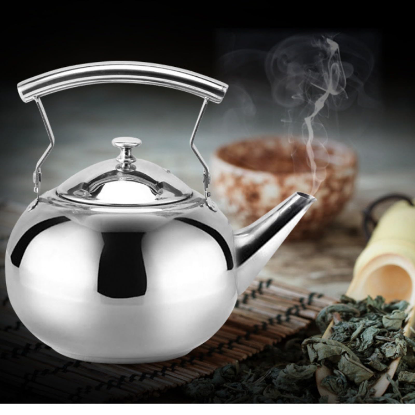 Tetera de acero inoxidable de 1500 ml para estufa, tetera de té plateada con infusor extraíble, caldera de agua caliente para té, leche, café, apta para lavavajillas