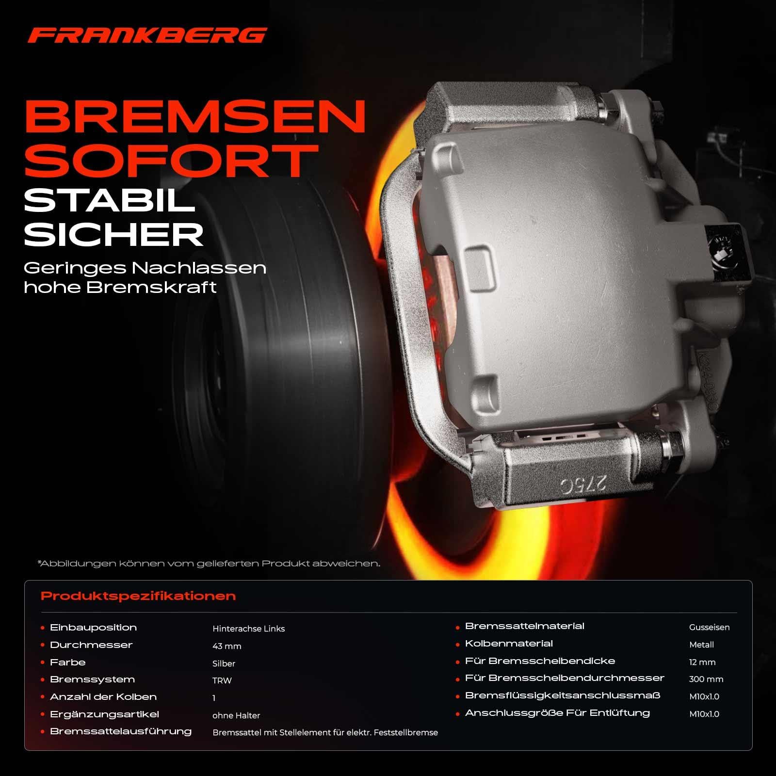 Frankberg Pinza de freno Parte trasera izquierda Compatible con A4 8K2 B8 A4 Allroad 8KH B8 A5 8T3 A5 Sportback 8TA Q5 8R Q5 8RB Replace# 8K0615403B