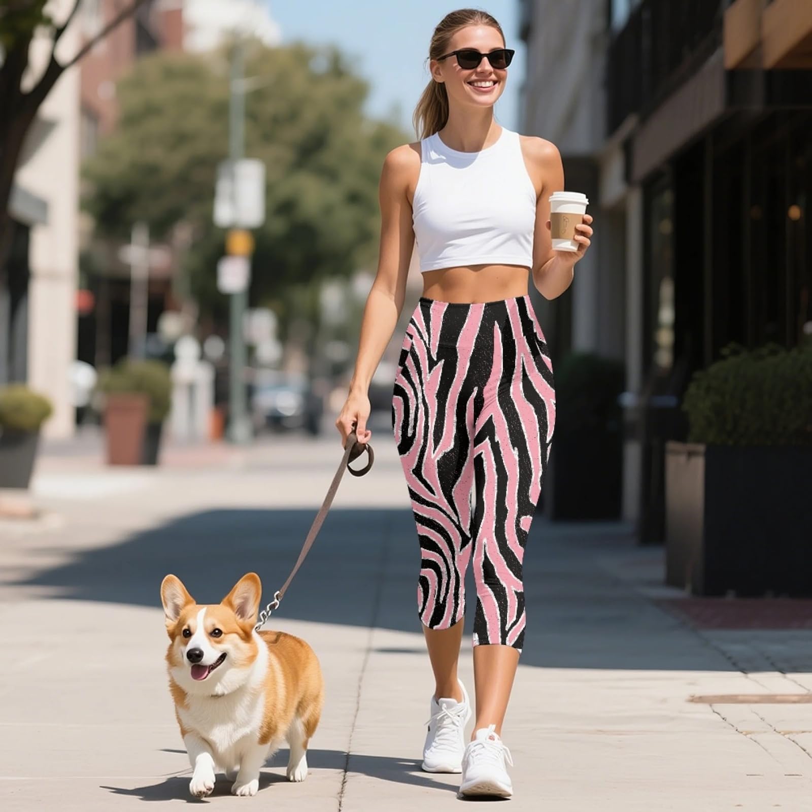 Amzbeauty Pantalones de yoga de cintura alta para mujer, capri de 3/4 de longitud, para entrenamiento, correr, con bolsillos, control de abdomen, fitness