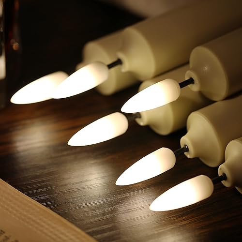Miniatura 5 de Vela de ventana sin fuego, funciona con pilas, luz LED temporizada cálida con mecha 3D de plástico con base, juego de 12 piezas con control remoto