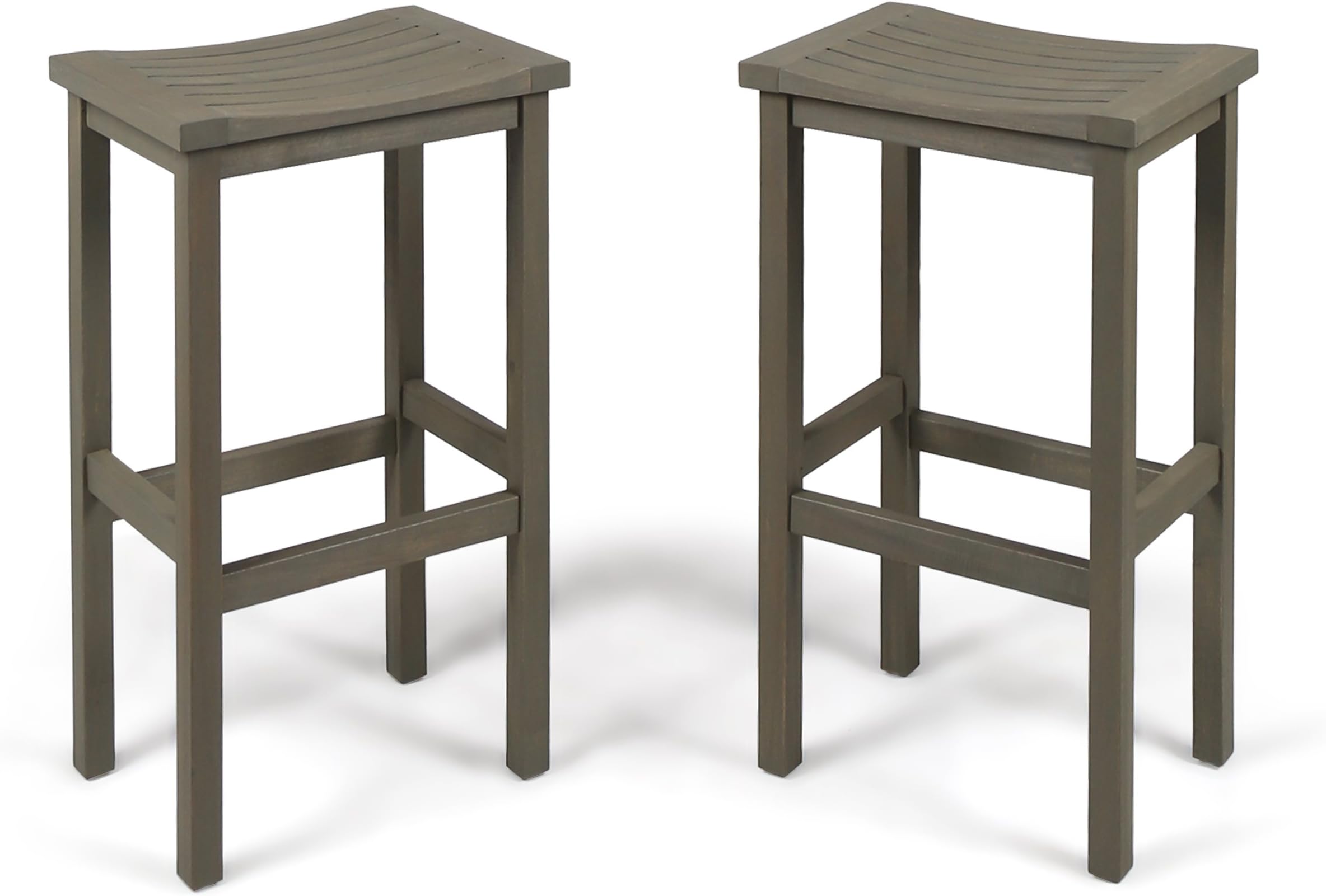 Caribbean Outdoor 30" Acacia Wood Barstools, 2-Pcs Set, Grey Finish