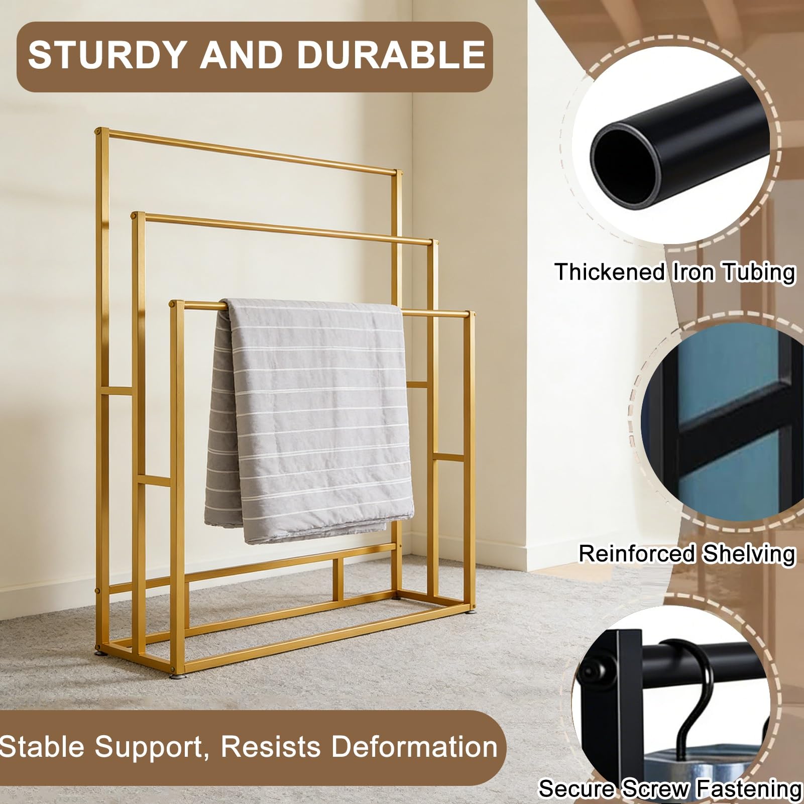 Toallero independiente para toallas de baño de gran tamaño, soporte de metal resistente con diseño elegante, organizador de baño